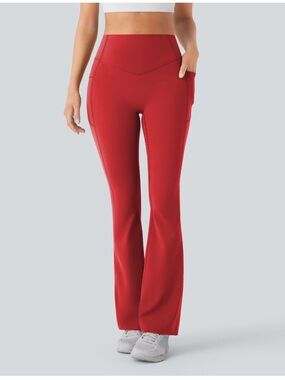 HALARA High-Rise Red Flare Leg Active Pants with Side Pockets